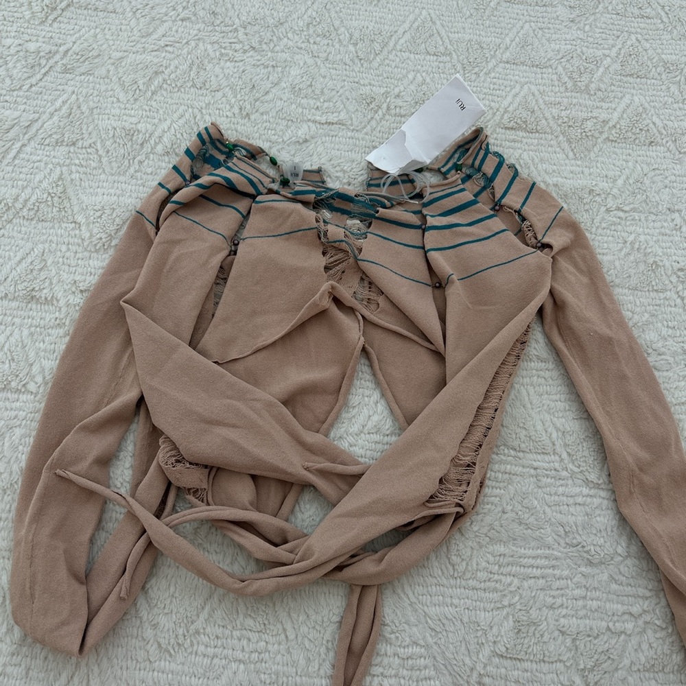 Rui striped cardigan in oatmeal/ocean blue NWT - Picture 7 of 9